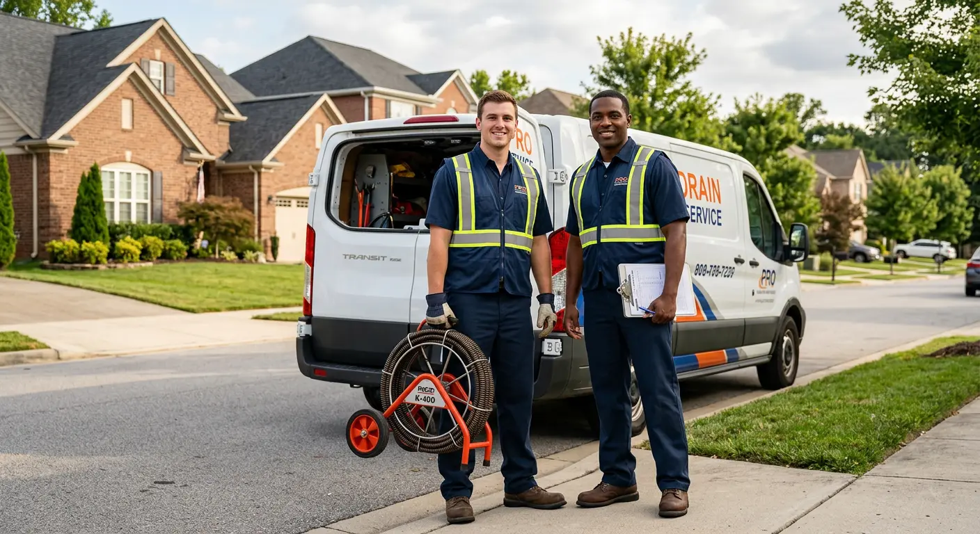 Sewer and drain service team with equipment ready for work in Lemon Hill