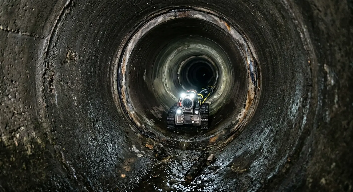 Robotic sewer camera inspecting pipe interior for Drain Snake Service in Lemon Hill